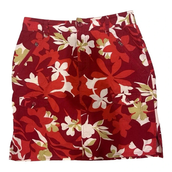 Columbia XCO Red Hawaiian Tropical Floral Ripstop Cargo Hiking Skirt - Picture 1 of 5